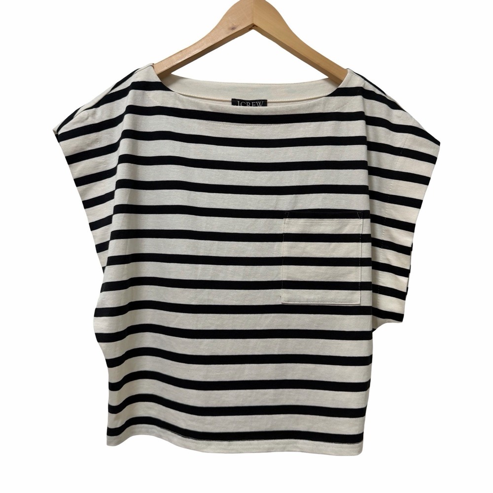 J Crew Womens Boatneck Stripe Muscle Tee Shirt Size M Black White Breton French